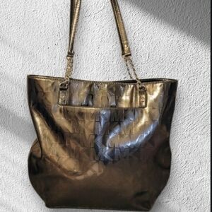 Michael Kors Jet Set Metallic Patent Leather Chain Handle Gunmetal Tote, NWOT